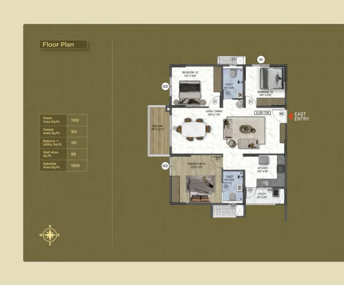 Mythri Sity 3 BHK Unit Plan
