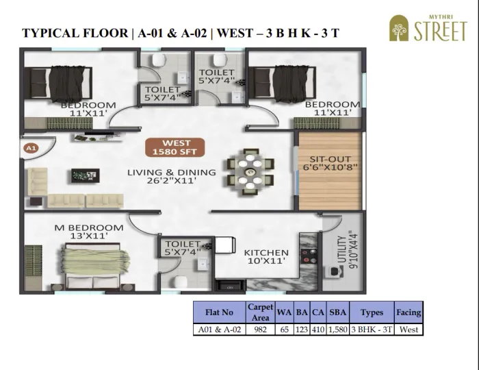 Mythri Street Typical Floor · A-01 & A-02
