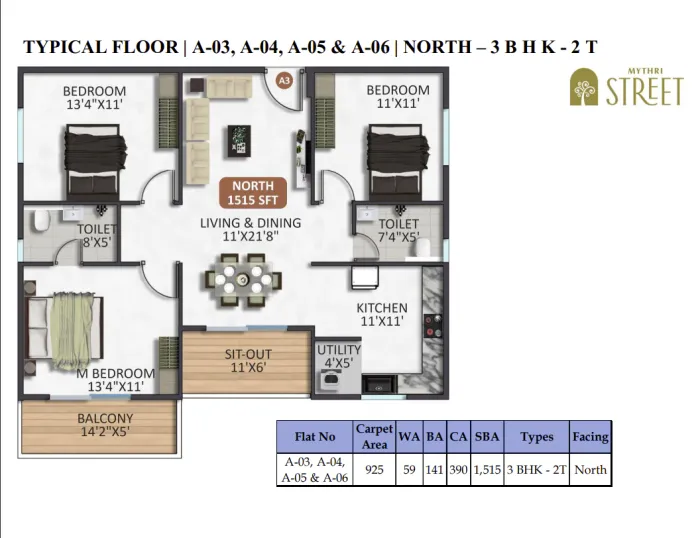 Mythri Street Typical Floor · A-03 to A-06